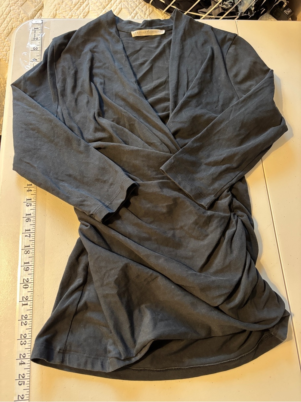Peruvian Connection Cyprus Black Ruched Top Drape Wrap-Style Elevated Basic Soft - Picture 6 of 7